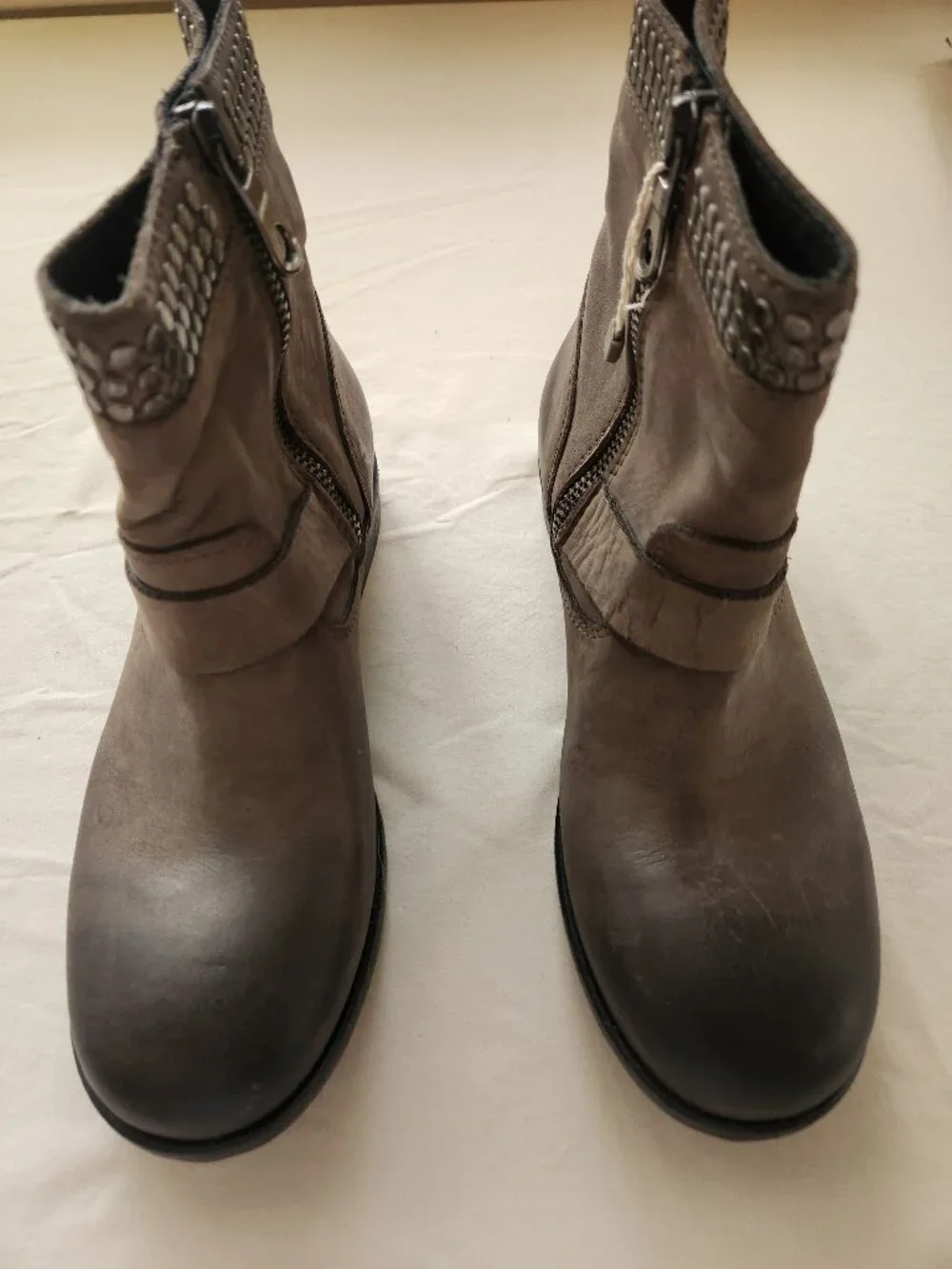 Italian Leather Distressed Ankle Boots Buckle Booties Size 36 / 6